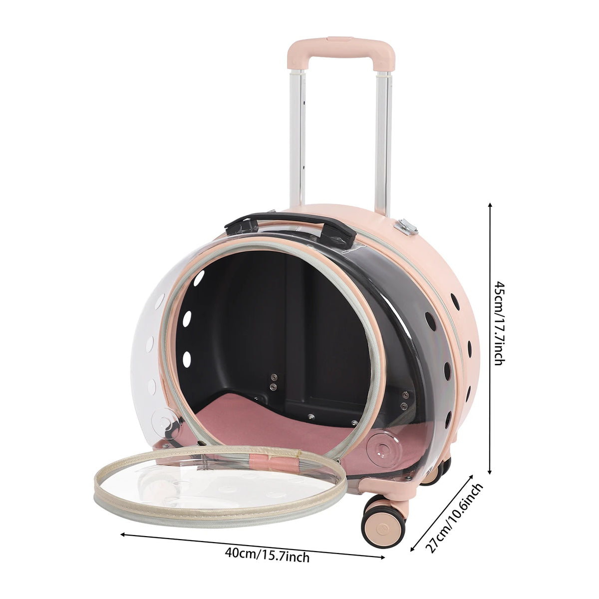 Light Pink Transparent Pet Travel Carrier Portable Trolley Suitcase for Pet Within 19.84lbs Durable Pet Transport Case Pet Cart