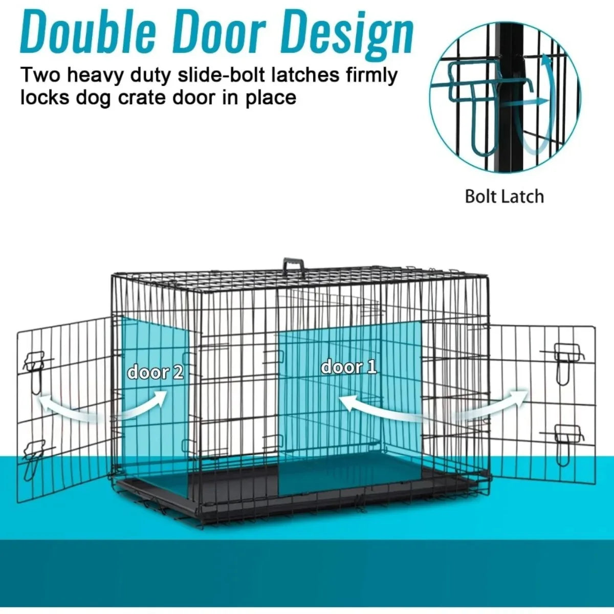 24 Inch Foldable Metal Dog Crate with Double Doors Divider Tray for Small Pets