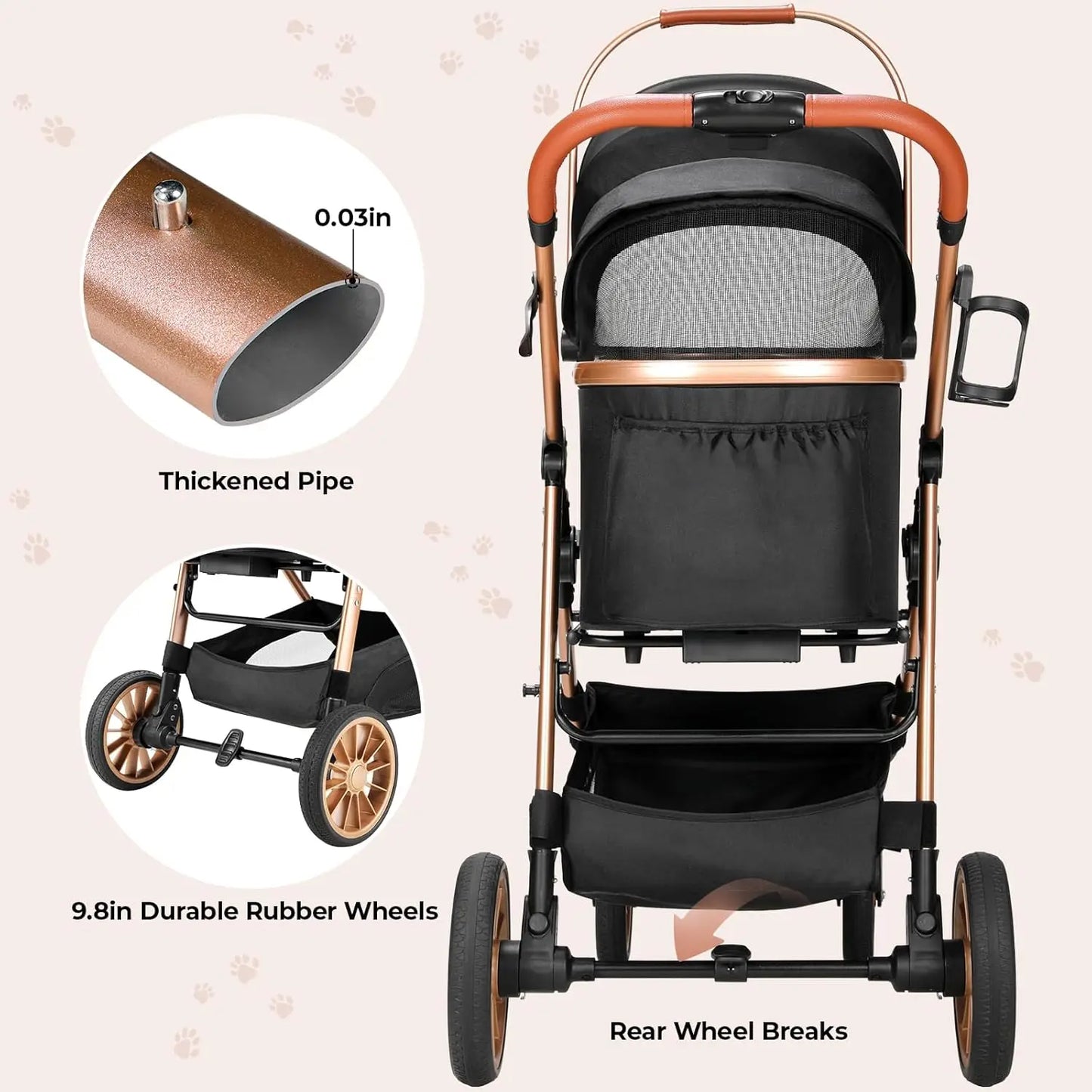 Foldable Pet Stroller for Medium Dog Cat Up to 55 lbs,All-Terrain 3-in-1 Dog Stroller with Carrier,Storage Basket,Cup Holder