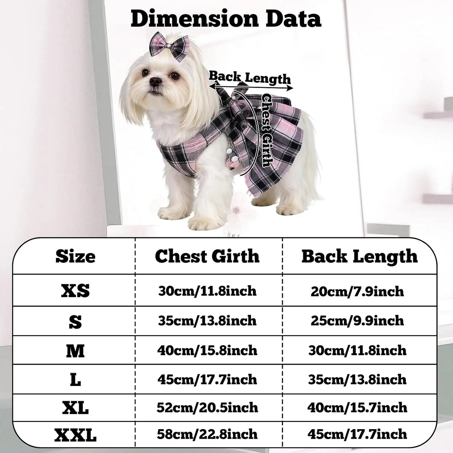 Dog Plaid Dress Harness and Leash Set with Bow for Small Girl Dog Cat Adjustable Mesh Vest