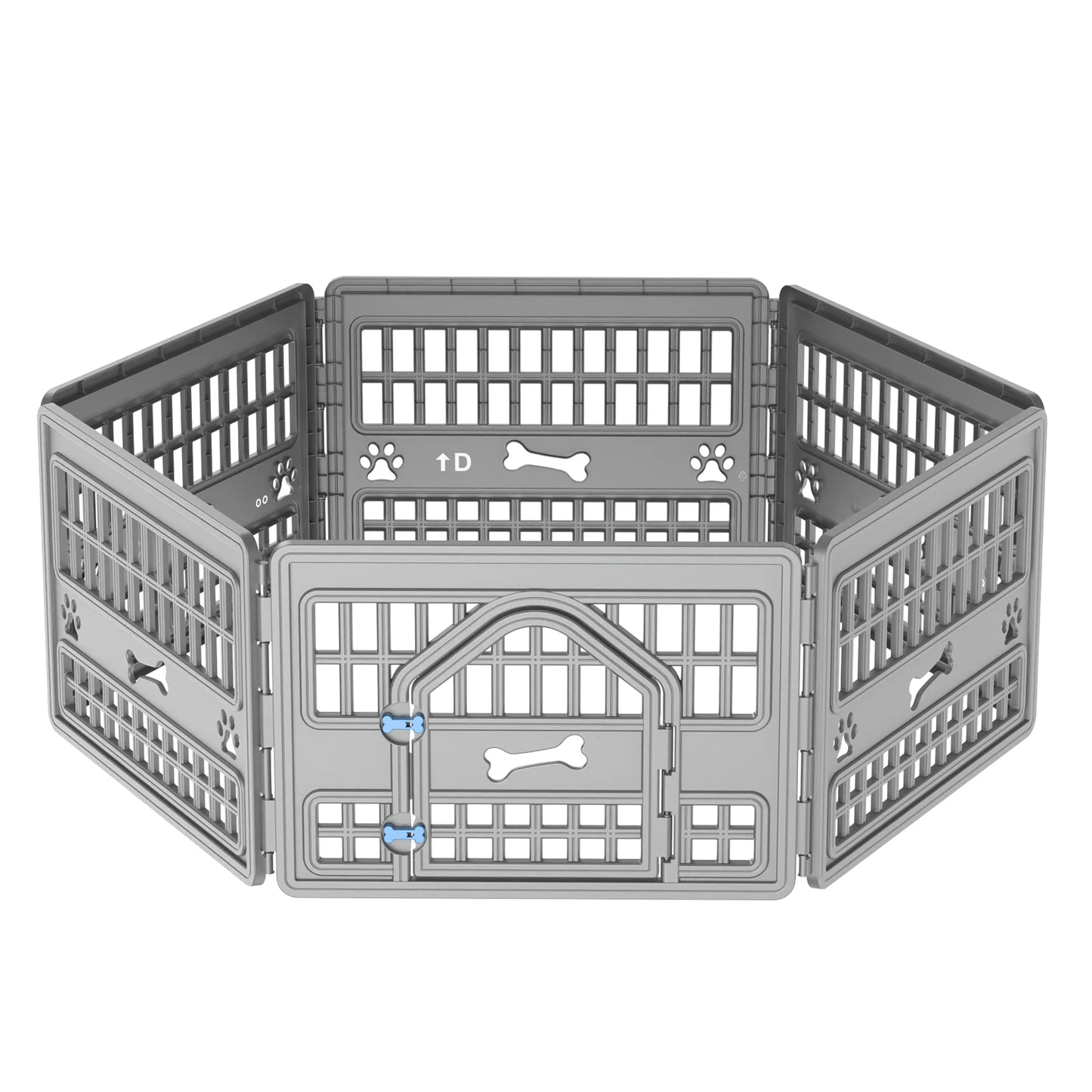 6 Panels Plastic Pet Playpen, Foldable Hexagonal Dog Exercise Fence with Door, Indoor Outdoor Puppy Enclosure for Small Medium Pets