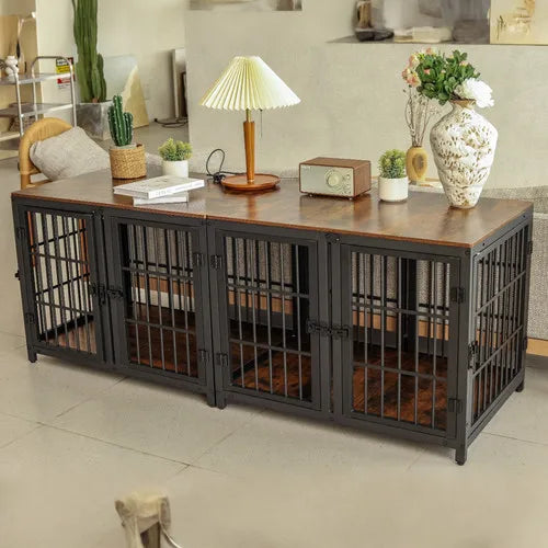 1Pcs Spacious Double Dog Crate with Removable Divider Furniture Style Kennel Cage Ultra Thicken
