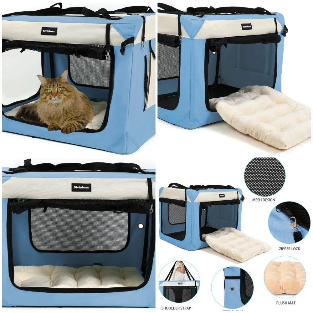 Large Cat Carrier Collapsible Travel Dog Crate Portable Soft-Sided Pet Kennel with Super Soft Warm