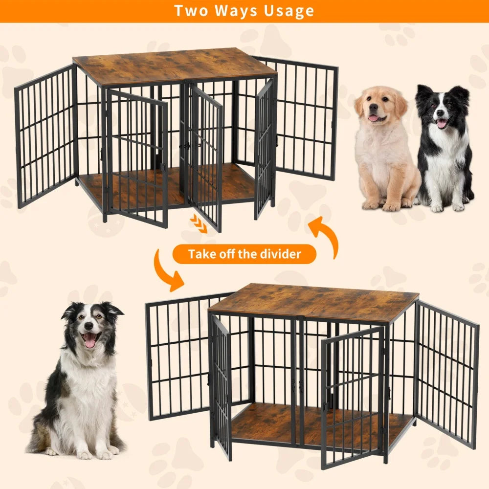 1Pcs Spacious Double Dog Crate with Removable Divider Furniture Style Kennel Cage Ultra Thicken