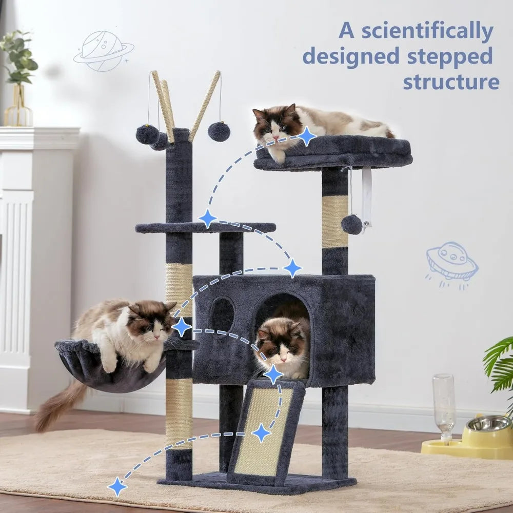 Cat Tree Tower Scratching Posts Condo Platform Hammock Sisal Scratch Board Ball Indoor Kittens 41 Inches
