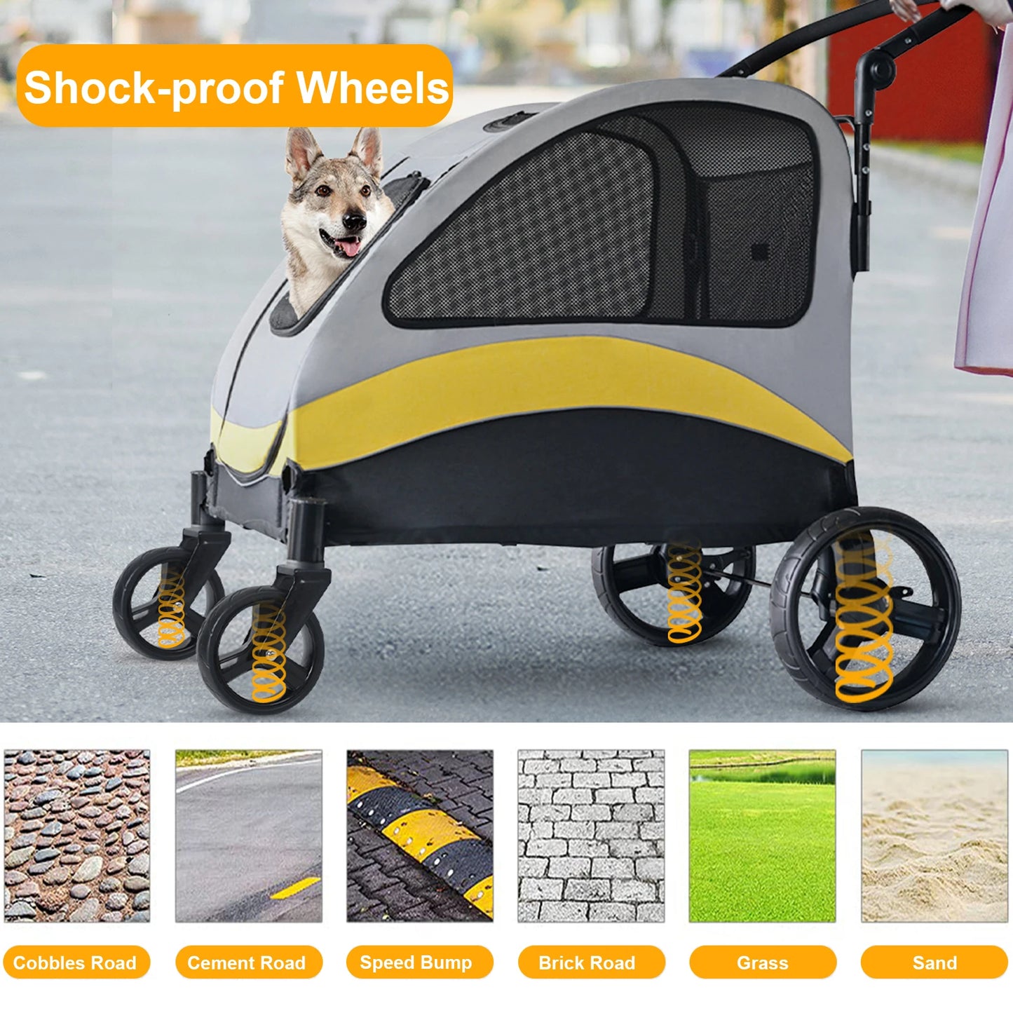 Premium Dog Stroller Pram 4 Wheel Foldable Cart Travel Walk Pet Jogger Wagon for Small Medium Large Dogs