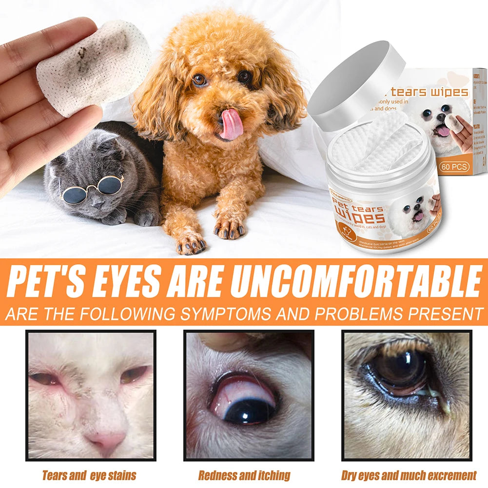 60pcs/set Wet Wipes Universal Disposable Non-woven Cleaning Wipes Ear Stain Remover Dog Cat Wipes Grooming Tools Pet Accessories
